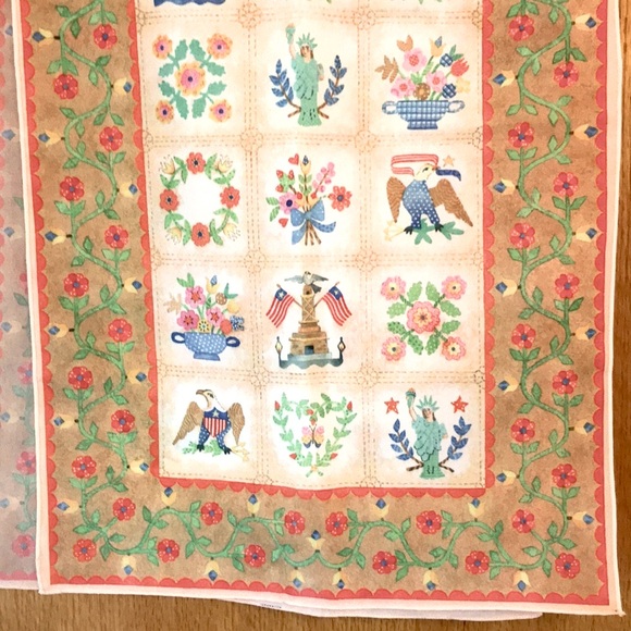 RARE Americana flag eagle liberty floral raw silk scarf red gold 42” x 13.5” EUC - Picture 3 of 6